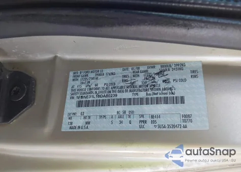 2008 Ford E-350 Super Duty Xl/Xlt z USA, uszkodzony, nr VIN 1FBNE31L18DA80239